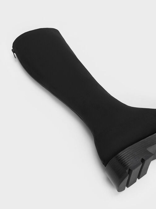 Botas texturizadas a la rodilla con tacón de bloque, Negro texturizado, hi-res
