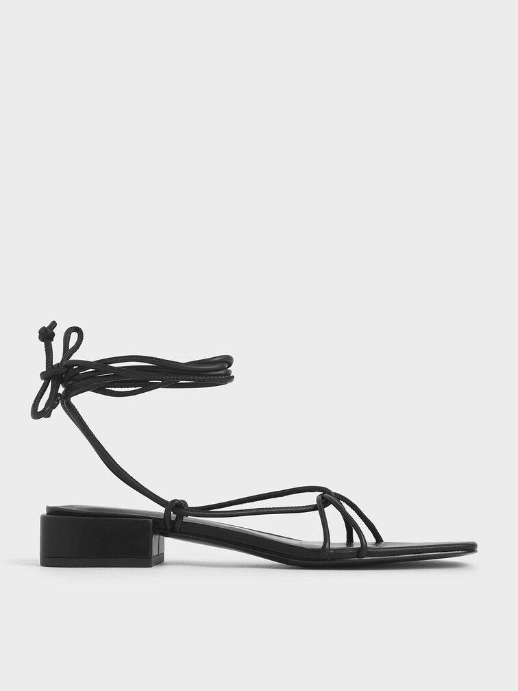 Strappy Ankle Tie Sandals, Black, hi-res