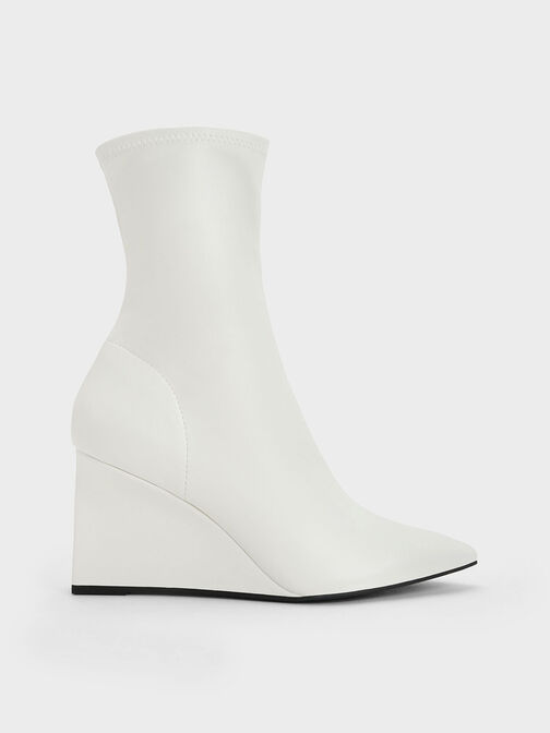 Pointed-Toe Wedge Ankle Boots, White, hi-res