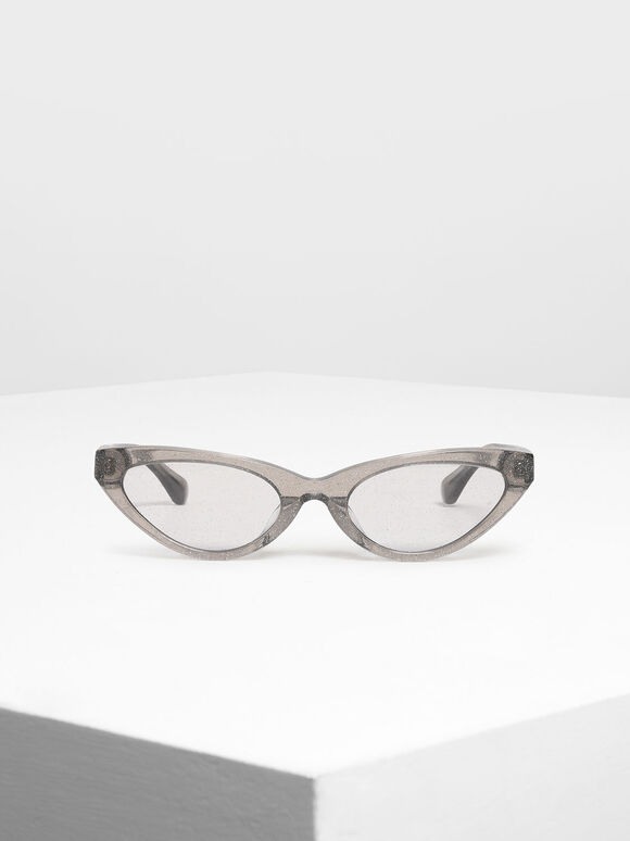 Acetate Oval Frame Sunglasses, Grey, hi-res