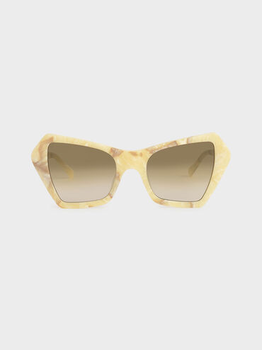 Geometric Frame Sunglasses, Crema, hi-res