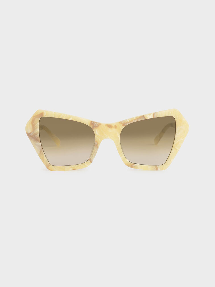 Geometric Frame Sunglasses, Crema, hi-res