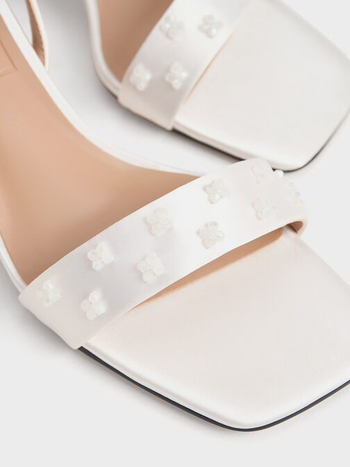 Sandales perlées à talon en polyester recyclé, Blanc, hi-res