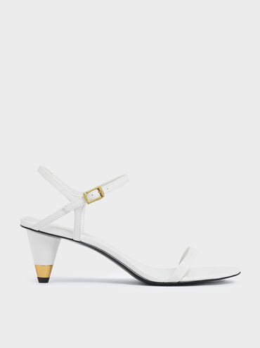 Gold Accent Cone Heel Sandals, White, hi-res