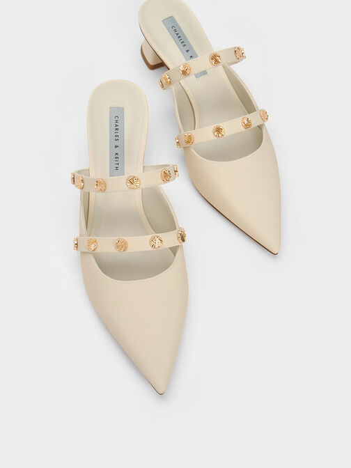 Studded Trapeze Heel Mules, Chalk, hi-res