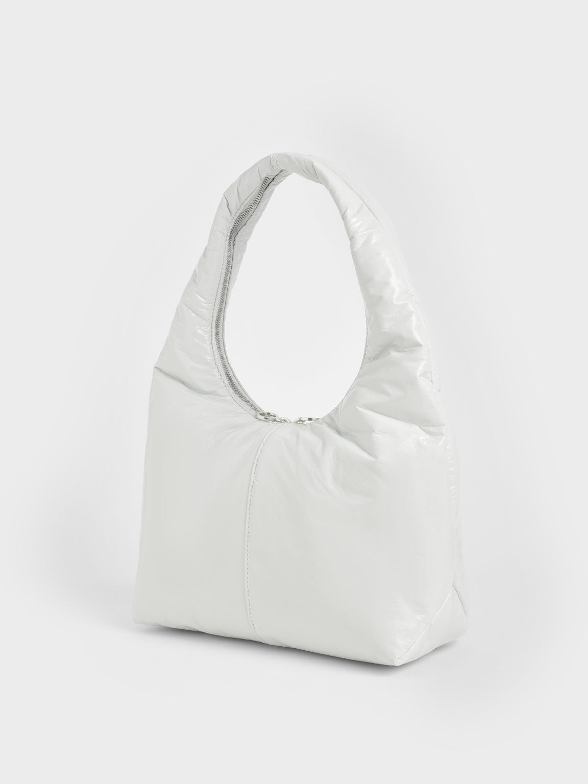 Wrinkled-Effect Large Hobo Bag, White, hi-res