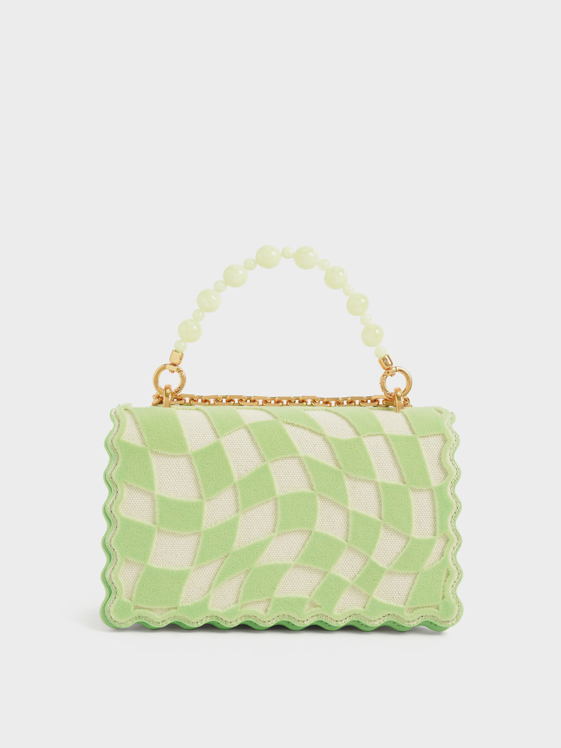 Rowan Beaded Chain Handle Checkered Bag, Mint Green, hi-res