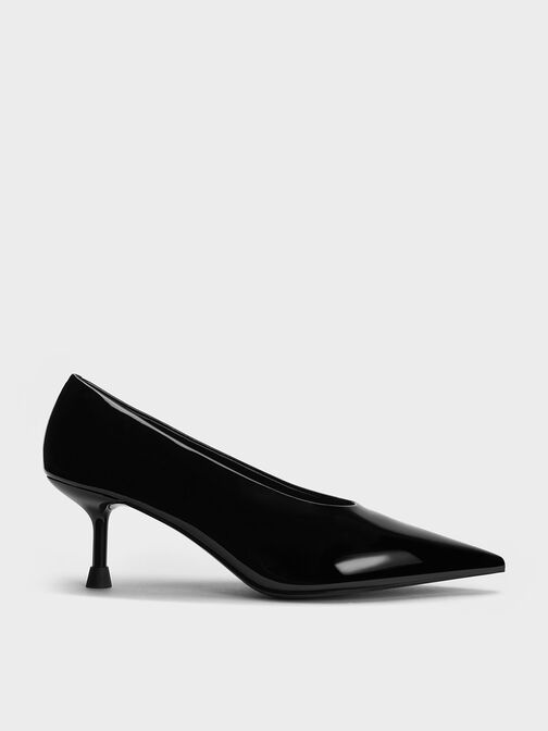 Zapatos de charol con tacón bajo y punta afilada, Charol negro, hi-res