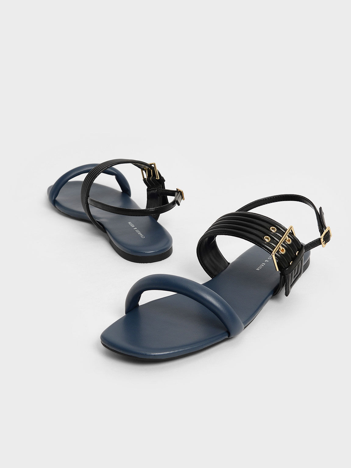 Two-Tone Puffy Grommet Sandals, Blue, hi-res
