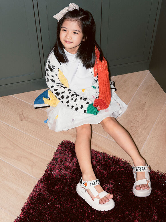 Lunar New Year Collection: Girls' Tiger Stripes Sports Sandals, Chalk, hi-res