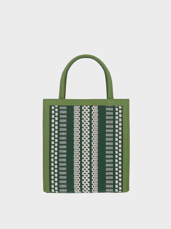 Woven Double Handle Tote Bag, Lime, hi-res