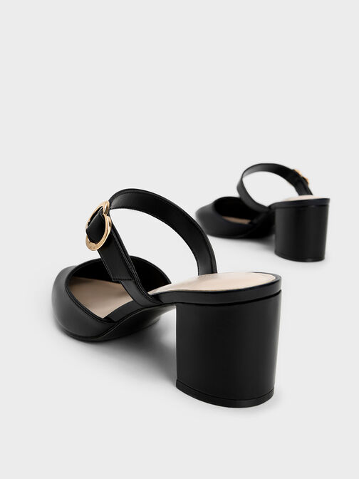 Zapatos de tacón con punta estrecha y acento metálico, Negro, hi-res