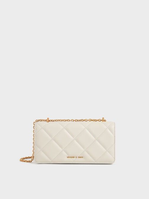 Paffuto Chain Handle Quilted Long Wallet, Cream, hi-res