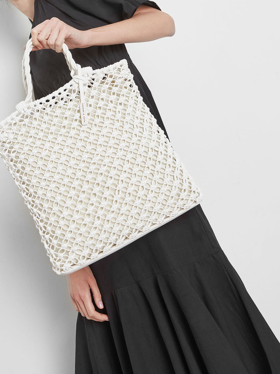 Knitted Tote Bag, White, hi-res