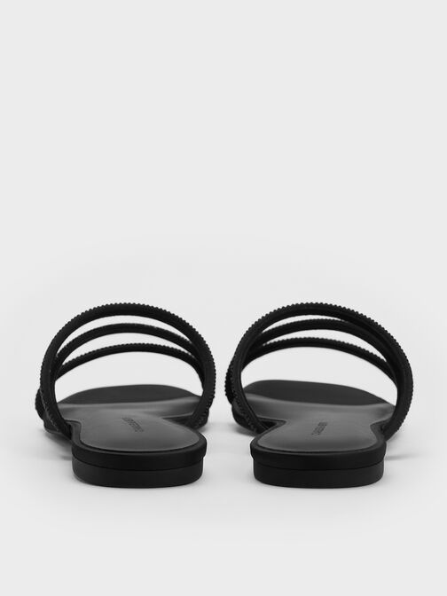 Sandales à lanières en satin et strass, Noir Texturé, hi-res