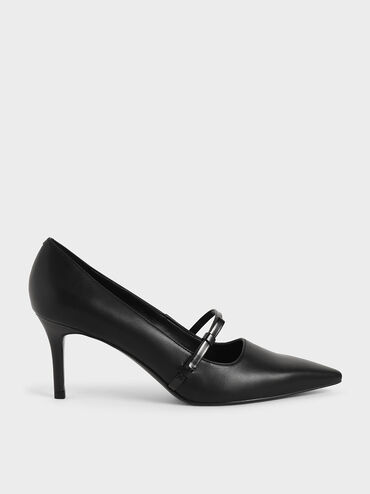 Mary Jane Stiletto Heel Court Shoes, Black, hi-res
