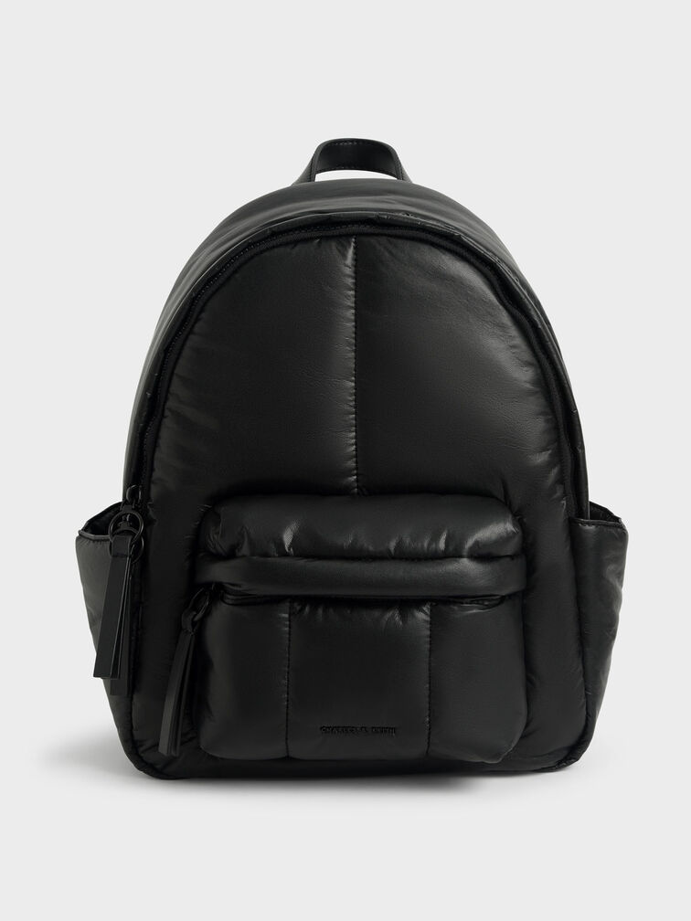 Large Puffy Backpack, Matte Black, hi-res