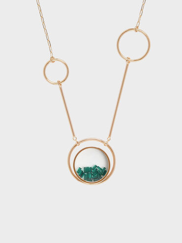 Swarovski®Crystal Emerald Stone Ring Detail Floating Locket Matinee Necklace, Copper, hi-res