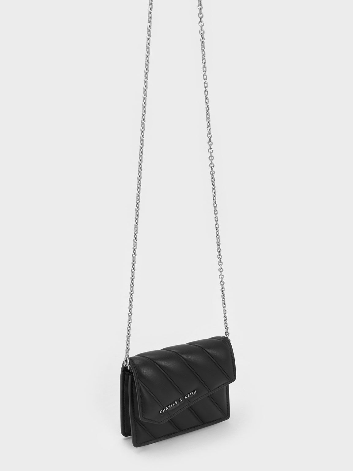 Asymmetric Flap Panelled Wallet, Black, hi-res
