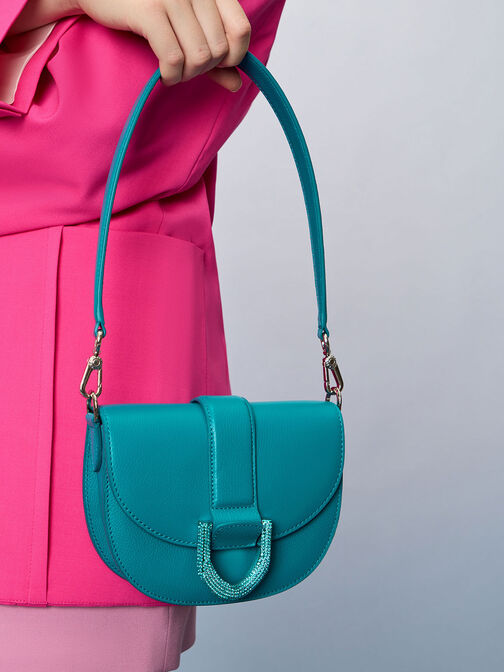 Mini Gabine Leather Saddle Bag, Turquoise, hi-res