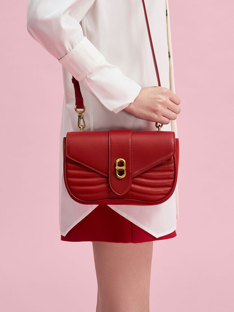 Aubrielle Panelled Crossbody Bag, Red, hi-res