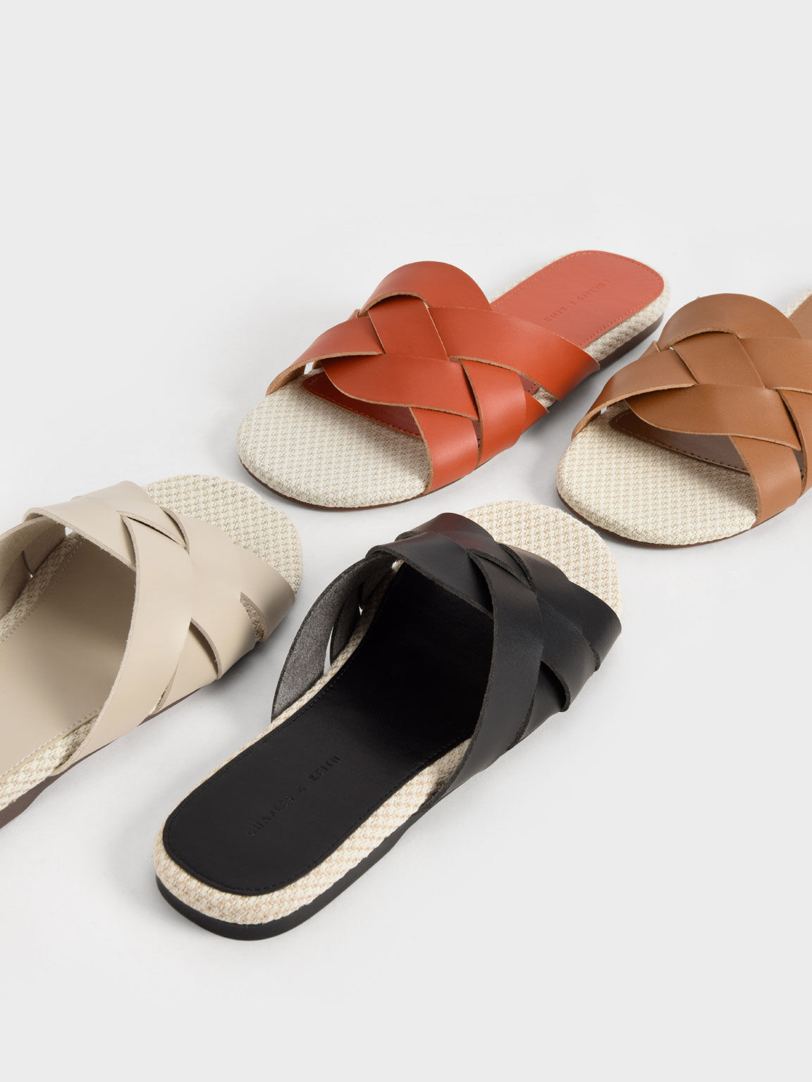 Woven Slide Sandals, Caramel, hi-res