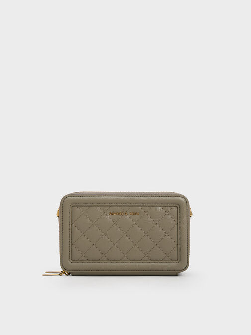 Quilted Boxy Long Wallet, Khaki, hi-res