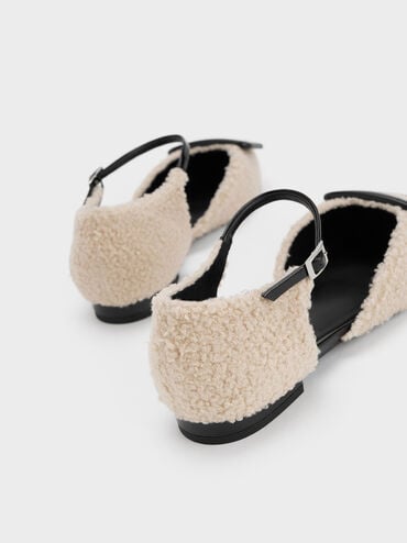 Chaussures d'Orsay en cuir et laine artificielle Rosalie, Beige, hi-res