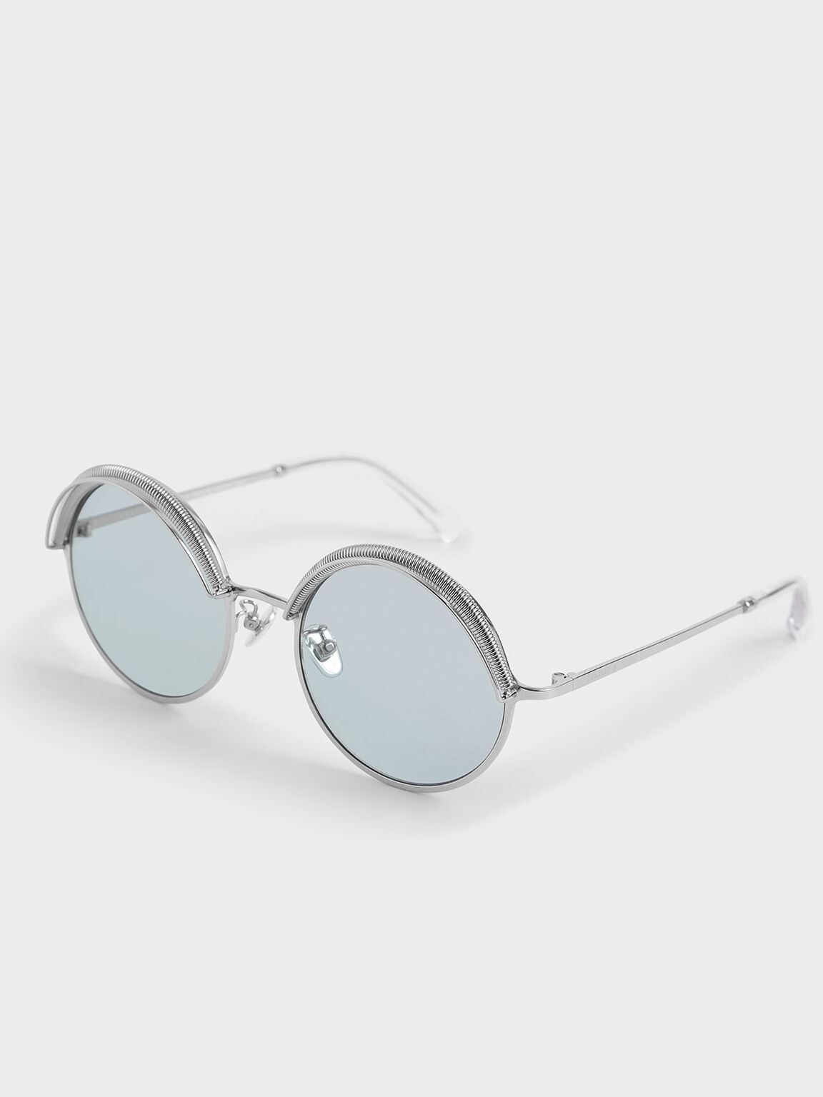 Half Rim Round Sunglasses, Blue, hi-res