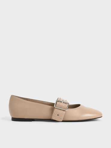 Studded Mary Jane Flats, Nude, hi-res