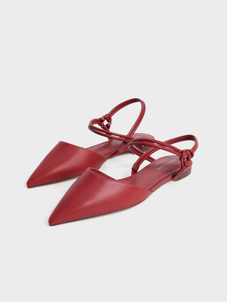 Knotted Ankle-Strap Ballerina Flats, Red, hi-res