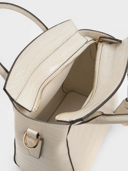 Harper Croc-Effect Structured Top Handle Bag, Ivory, hi-res