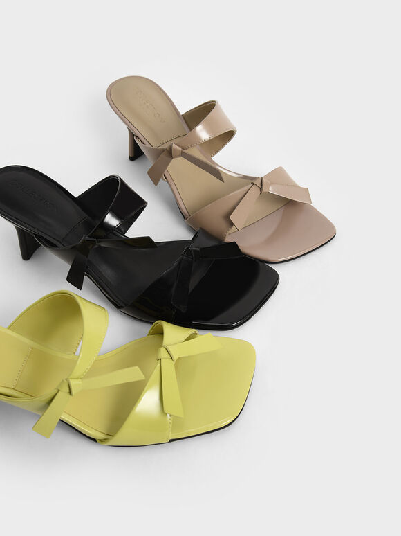 Patent Leather Bow-Tie Blade Heel Mules, Mustard, hi-res