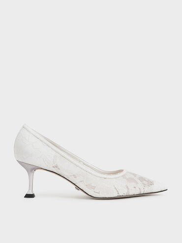 Zapatos de encaje con tacón escultural, Blanco, hi-res