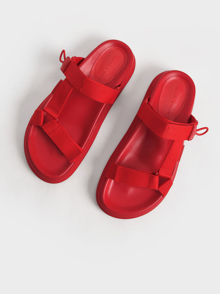 Sandalias deportivas con correa de velcro de poliéster, Rojo, hi-res