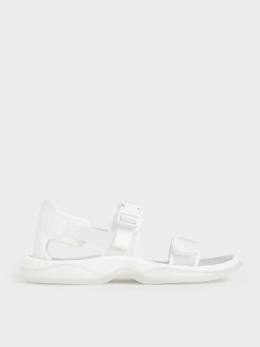 Mesh Chunky Sandals, White, hi-res