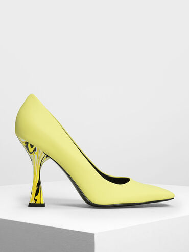 Square Toe Geometric Heel Pumps, Yellow, hi-res