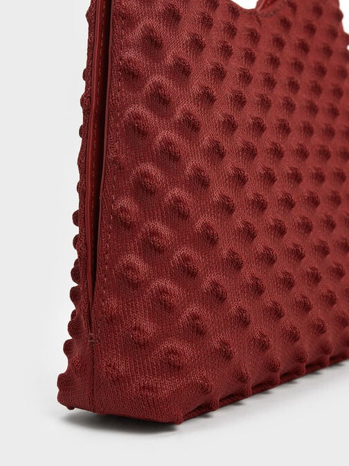 Spike Textured Metallic-Handle Bag, Red, hi-res