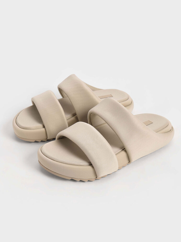 Recycled Polyester Padded Slide Sandals, Sand, hi-res