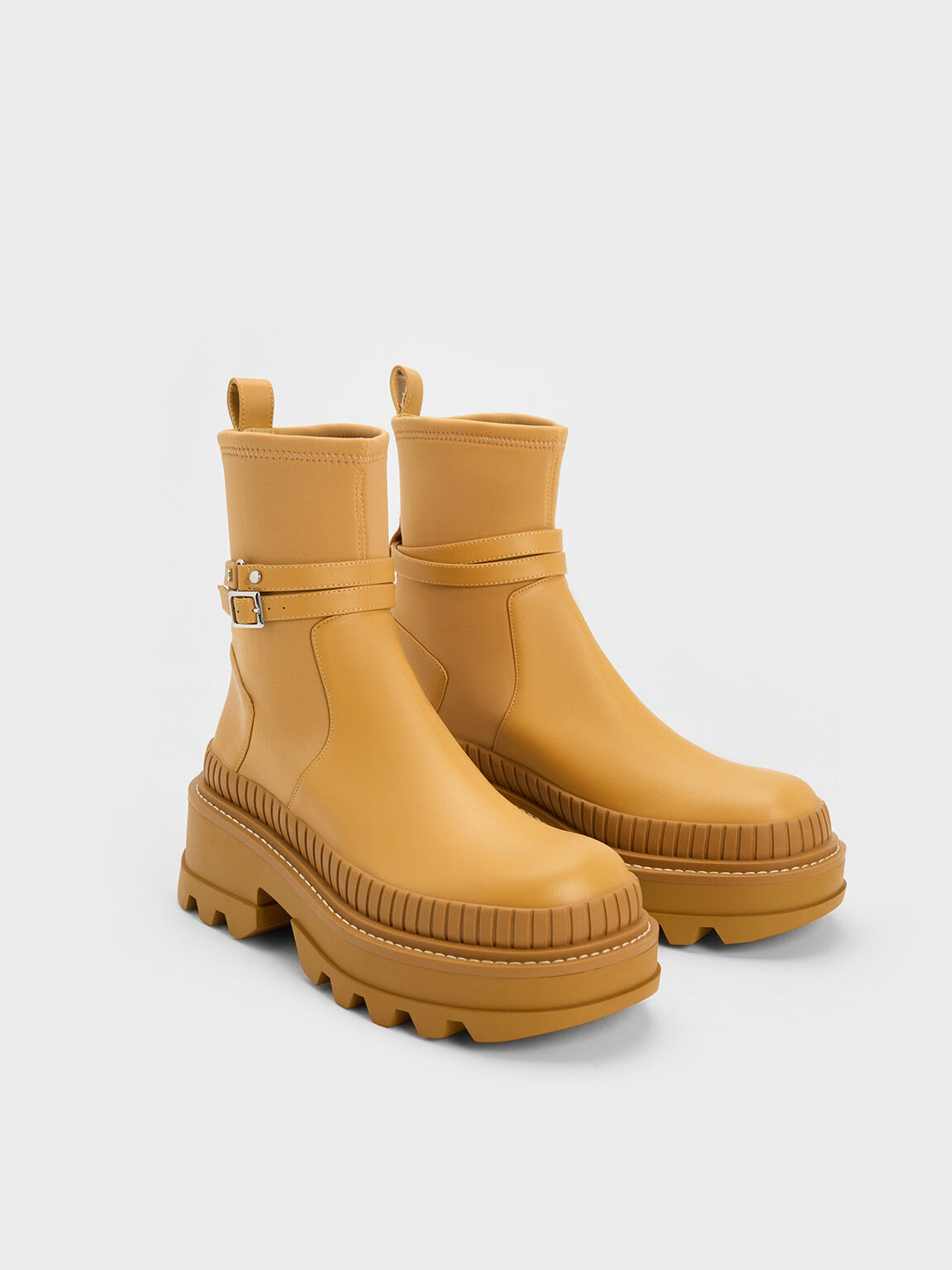 Slip-On Platform Ankle Boots, Mustard, hi-res