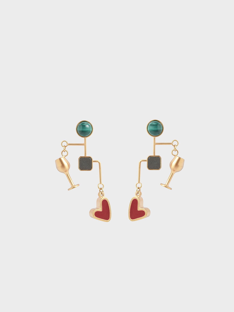 Malachite & Pyrite Gemstone Drop Earrings, Dorado, hi-res
