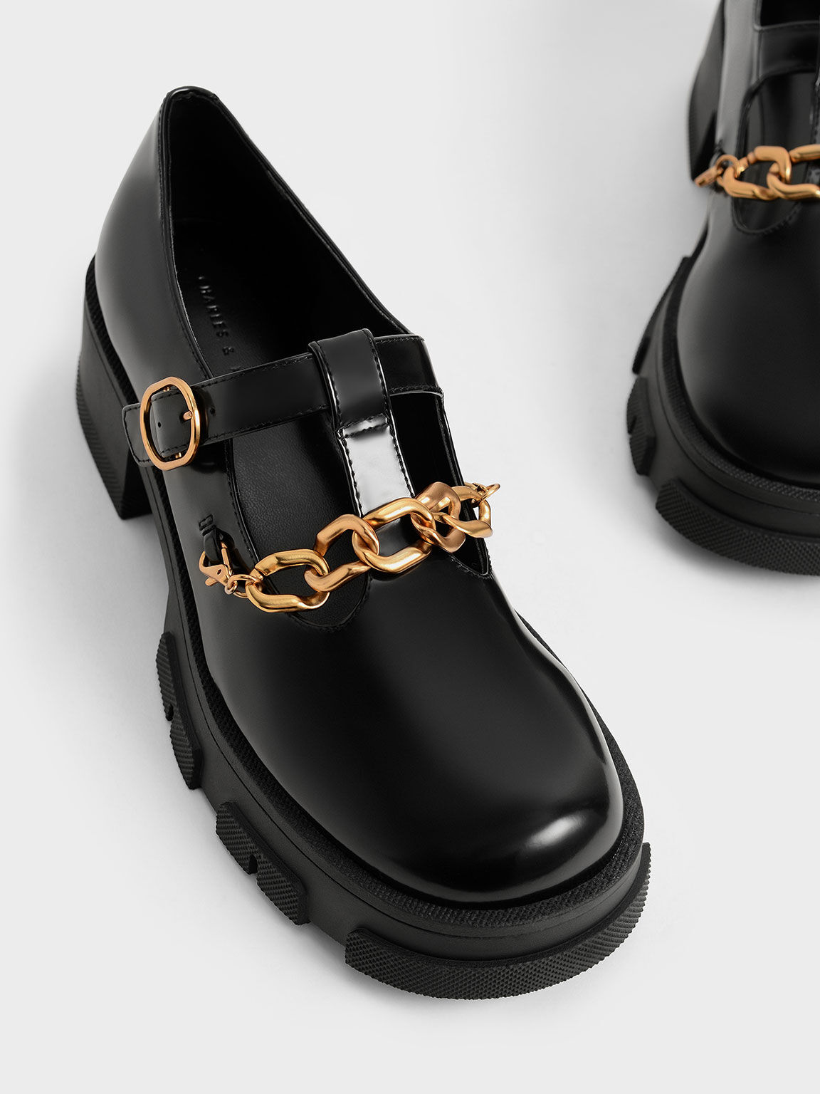 Chain Link T-Bar Mary Janes, Black, hi-res