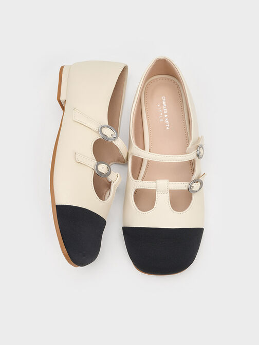 Girls' Double-Strap Two-Tone Mary Janes, Chalk, hi-res