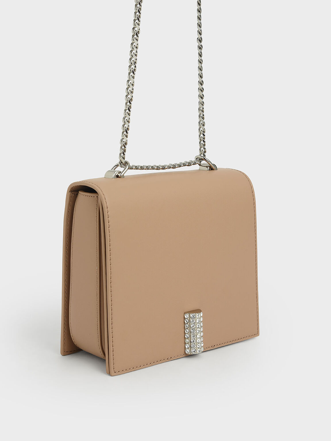 Leather Chain Strap Boxy Bag, Nude, hi-res