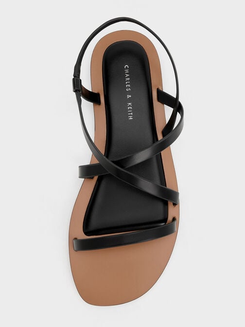Asymmetrical Strappy Sandals, Black, hi-res
