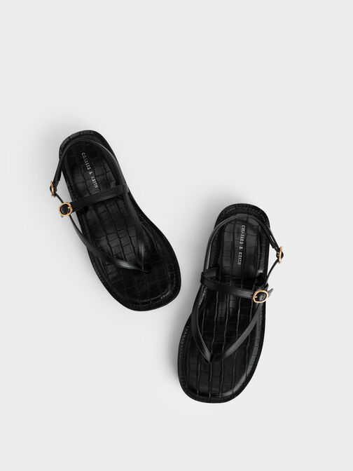 Sandalias de tiras con plataforma plana, Negro, hi-res