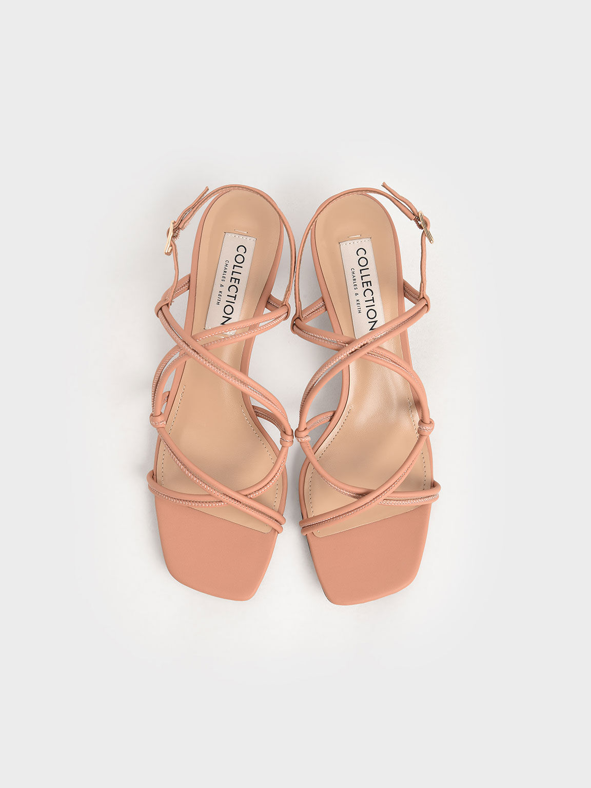 Leather Strappy Knotted Sandals, Tan, hi-res