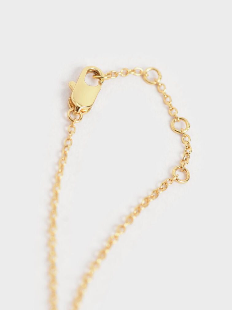 Bracelet en perle à pendentif  feuille, Or brossé, hi-res