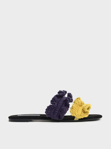 Ruffle Knit Slide Sandals, Multicolor, hi-res