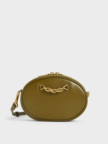 Heirloom
Chain-Embellished Oval Crossbody Bag, Verde oliva, hi-res